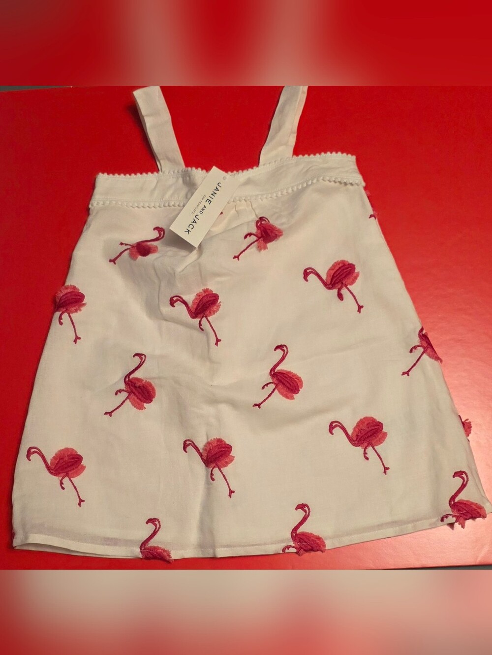 Janie and Jack White Dress with Pink Flamingo Embroidery Size 2T